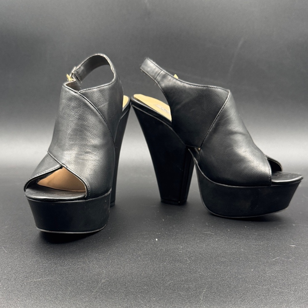 Olsenboye Black Peep-Toe Platform Slingbacks